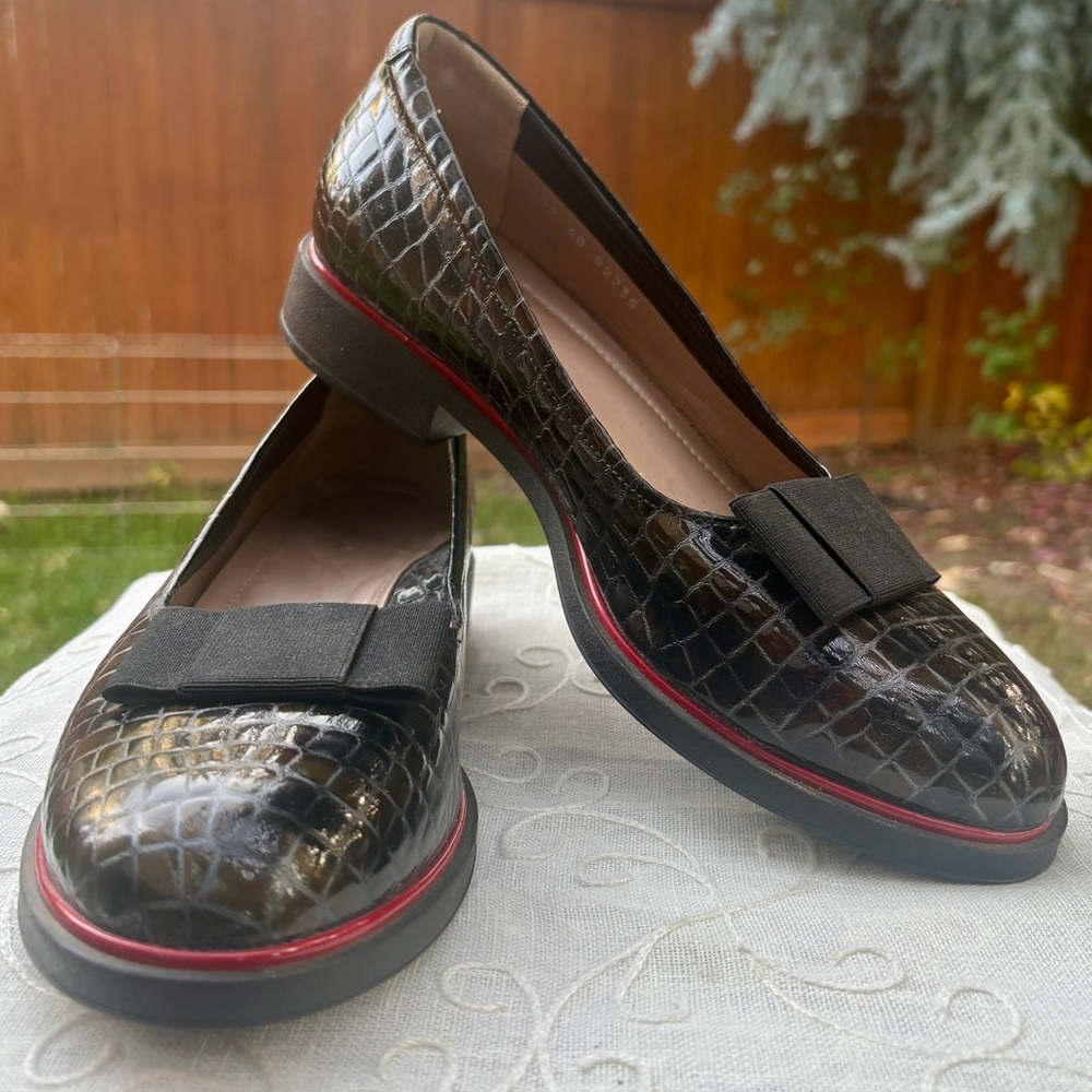 NEW BeautiFeel Designer Croc Print Italian Leather Dress Flat Size EU 40 / US 9